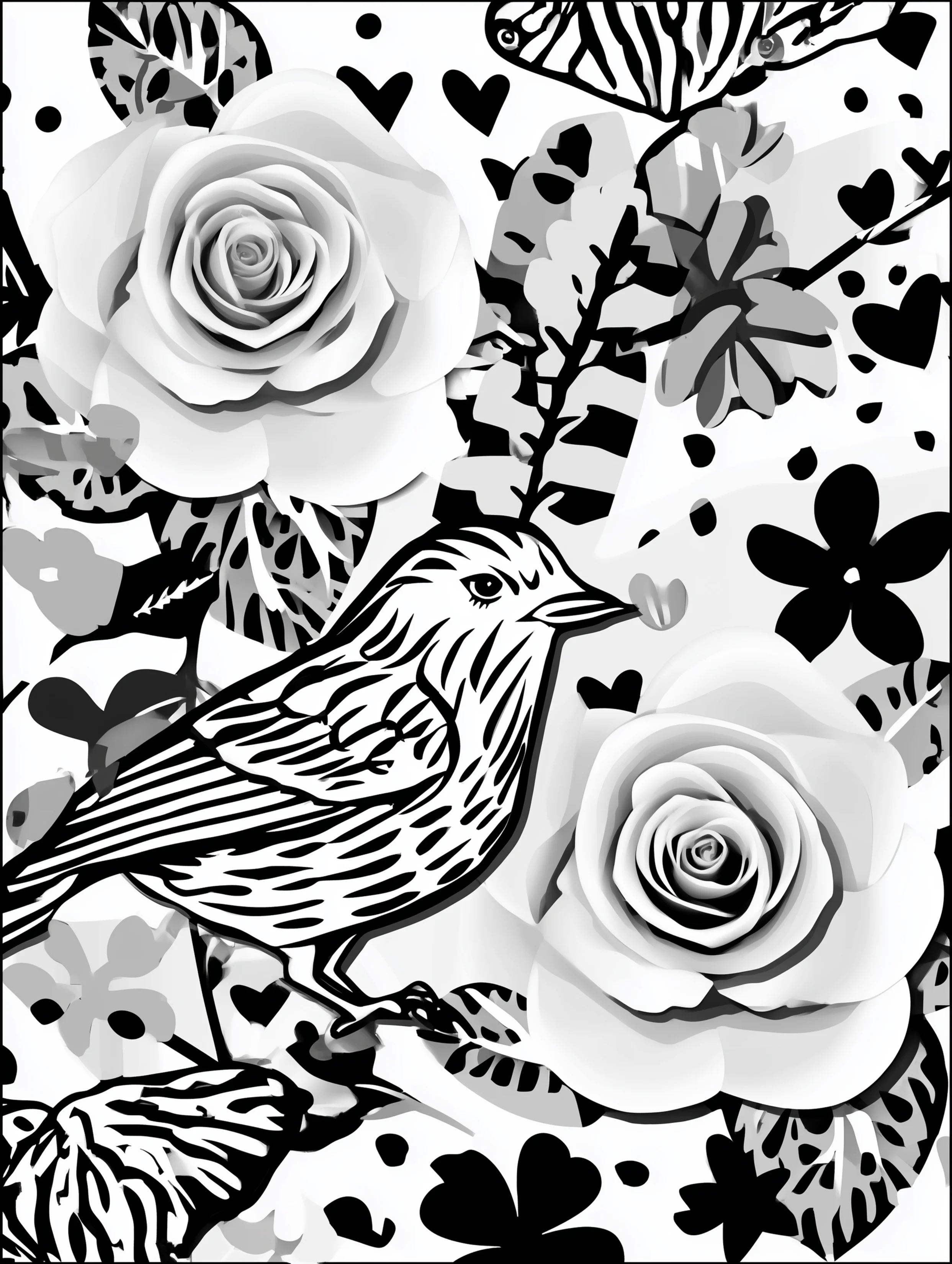 Free printable bird coloring page for adults featuring a floral bird coloring sheet